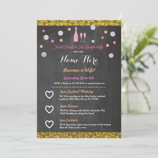 ブライダルシャワーの旅程のシャンペンのバチェロレッテ プログラム (スタンド正面)