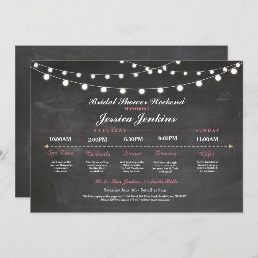 ブライダルシャワーの旅程のチョークのピンクのバチェロレッテ プログラム (正面/裏面)