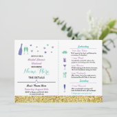 ブライダルシャワーの旅程のハートの紫色の金ゴールドの招待 招待状 (スタンド正面)