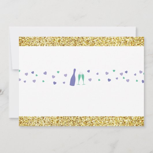 ブライダルシャワーの旅程のハートの紫色の金ゴールドの招待 招待状 (裏面)