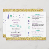 ブライダルシャワーの旅程のハートの紫色の金ゴールドの招待 招待状 (正面/裏面)