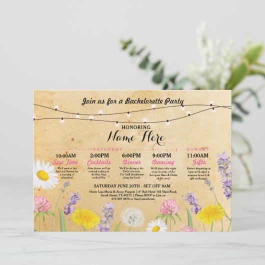 ブライダルシャワーの旅程のバチェロレッテの野生花 招待状 (スタンド正面)