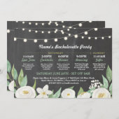 ブライダルシャワーの旅程の白い花素朴なライト 招待状 (正面/裏面)