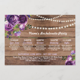ブライダルシャワーの旅程の紫色の花ライト 招待状