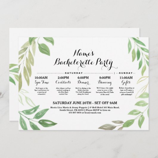 ブライダルシャワーの旅程の結婚式の群葉の葉 招待状 (正面/裏面)