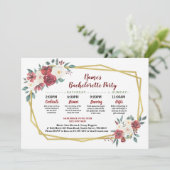 ブライダルシャワーの旅程の金ゴールドの花の赤い及びクリーム色 招待状 (スタンド正面)