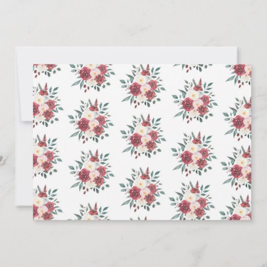 ブライダルシャワーの旅程の金ゴールドの花の赤い及びクリーム色 招待状 (裏面)