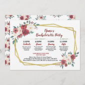 ブライダルシャワーの旅程の金ゴールドの花の赤い及びクリーム色 招待状 (正面/裏面)