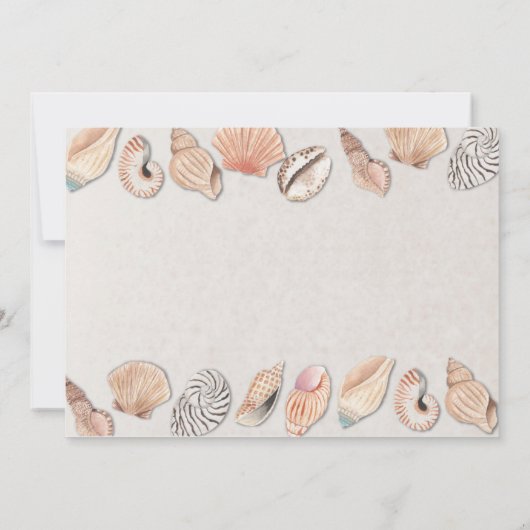 ブライダルシャワーの旅程は海のビーチ結婚式を殻から取り出します 招待状 (裏面)