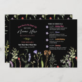 ブライダルシャワーの旅程ワイルドフラワーフローラ濃色 プログラム (正面/裏面)