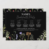 ブライダルシャワーの旅程ワイルドフラワーフローラ濃色 招待状 (正面/裏面)