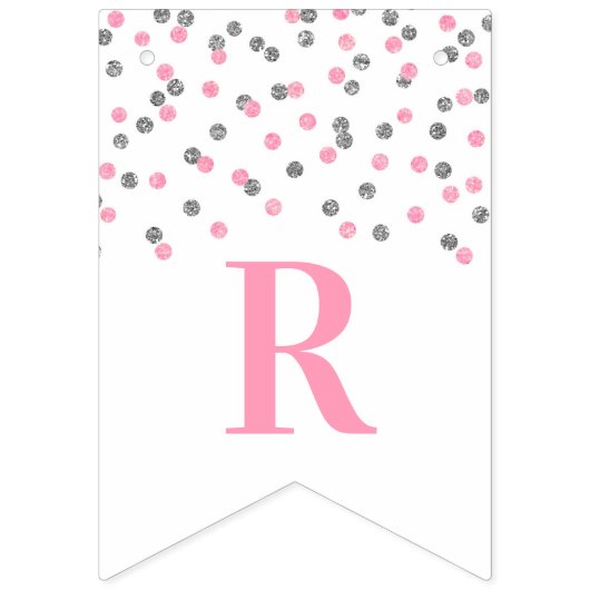 ブライダルシャワーの旗のピンクの銀の紙吹雪 バンティングフラッグ (第3の旗)