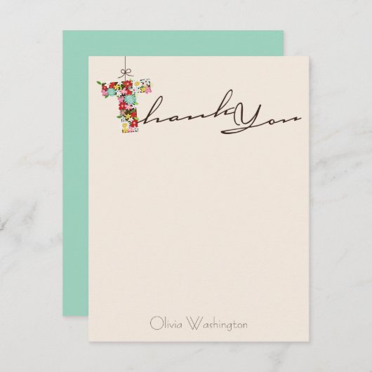 ブライダルシャワーの春の花のサンキューカード ノートカード (正面/裏面)