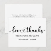 ブライダルシャワーの未来の花嫁チックスタイリッシュなハート サンキューカード (正面/裏面)
