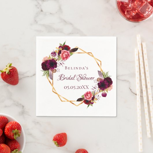 ブライダルシャワーの水色の花模様ブルゴーニュ スタンダードカクテルナプキン (インサイチュ)