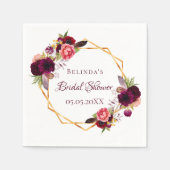 ブライダルシャワーの水色の花模様ブルゴーニュ スタンダードカクテルナプキン (正面)