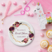 ブライダルシャワーの水色の花模様ブルゴーニュ ペーパープレート (パーティー)