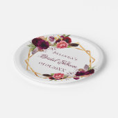 ブライダルシャワーの水色の花模様ブルゴーニュ ペーパープレート (アングル)