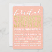 ブライダルシャワーの珊瑚の金ゴールドのグリッターのタイポグラフィ 招待状 (正面)