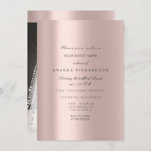 ブライダルシャワーの白い火花のばら色のベールの写真 招待状 (正面/裏面)