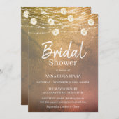 *~*ブライダルシャワーの白素朴いバラ色のストリングライト 招待状 (正面/裏面)