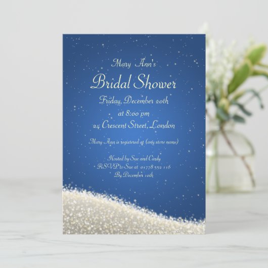 ブライダルシャワーの目が眩エレガントむ輝き青 招待状 (スタンド正面)
