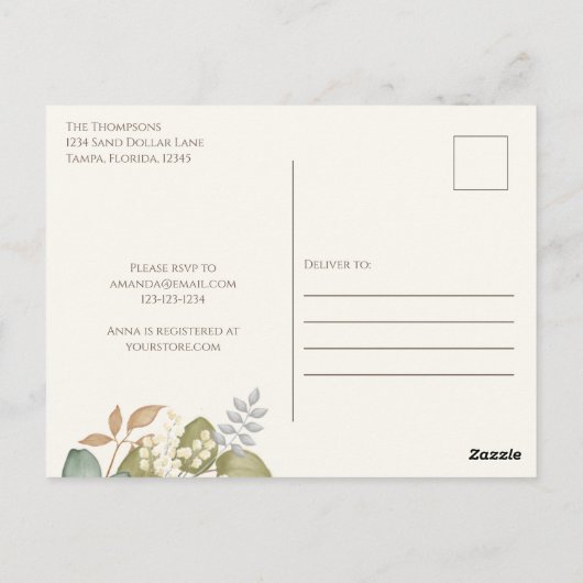 ブライダルシャワーの秋の落ち葉 ウェディングドレス エレガント ポストカード (裏面)