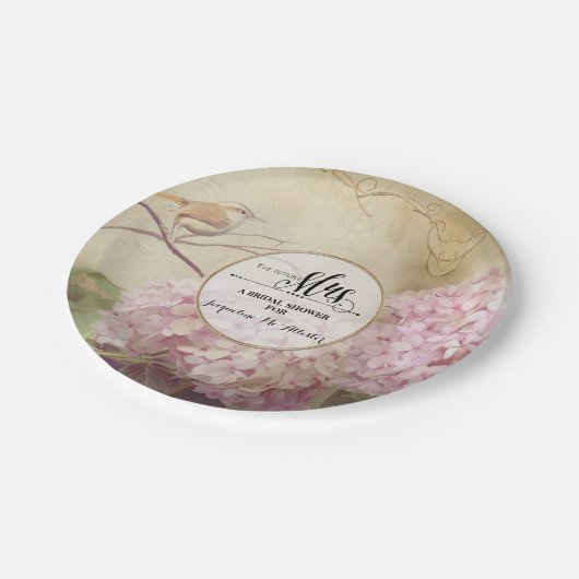 ブライダルシャワーの紙のパーティーの装飾のピンクのアジサイの芸術 ペーパープレート (アングル)