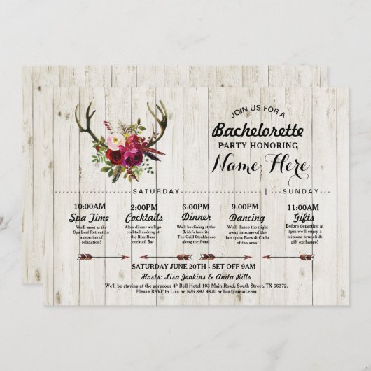 ブライダルシャワーの素朴な旅程のバチェロレッテの枝角 プログラム (正面/裏面)