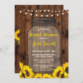 ブライダルシャワーの素朴な瓶の木製のヒマワリの招待 招待状 (正面/裏面)