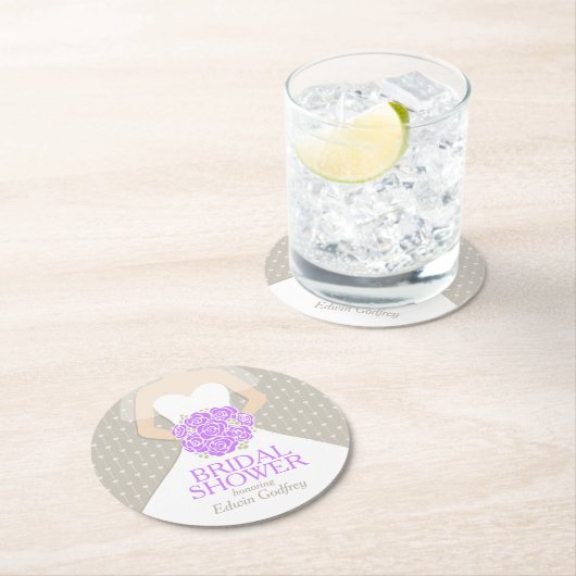 ブライダルシャワーの紫色の白い服のカスタムのコースター ラウンドペーパーコースター (インサイチュ)