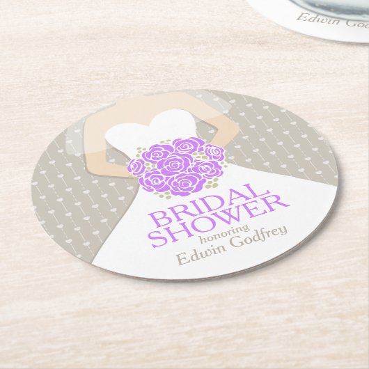 ブライダルシャワーの紫色の白い服のカスタムのコースター ラウンドペーパーコースター (アングル)