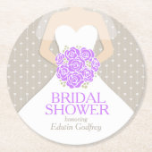 ブライダルシャワーの紫色の白い服のカスタムのコースター ラウンドペーパーコースター (正面)