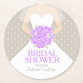 ブライダルシャワーの紫色の白い服のカスタムのコースター ラウンドペーパーコースター