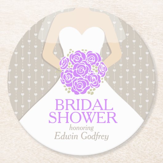 ブライダルシャワーの紫色の白い服のカスタムのコースター ラウンドペーパーコースター (正面)