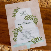 ブライダルシャワーの結婚水彩色のケーキと緑 招待状