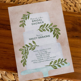 ブライダルシャワーの結婚水彩色のケーキと緑 招待状