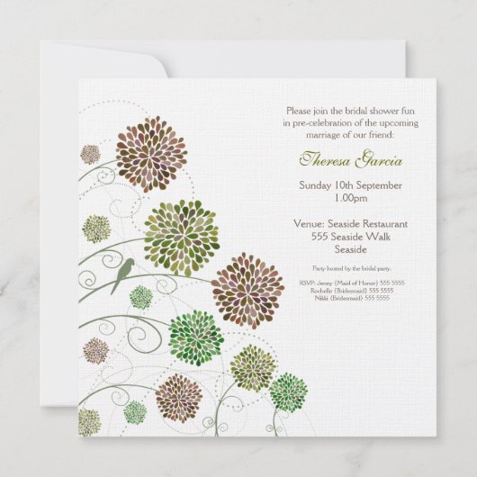 ブライダルシャワーの緑の切り妻の名前入りな招待状 招待状 (裏面)