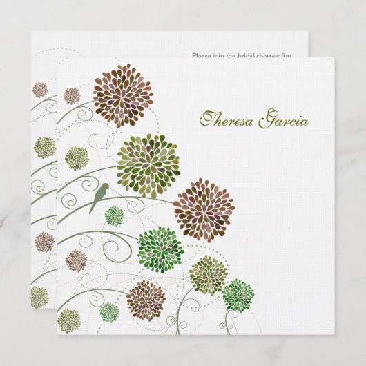 ブライダルシャワーの緑の切り妻の名前入りな招待状 招待状 (正面/裏面)