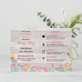ブライダルシャワーの花のピンクの旅程の招待 招待状 (スタンド正面)