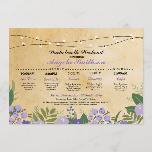ブライダルシャワーの花の旅程のバチェロレッテの招待 プログラム (正面)