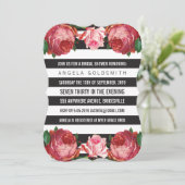 ブライダルシャワーの花の黒い及び白のストライプ 招待状 (スタンド正面)