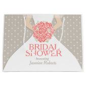 ブライダルシャワーの花嫁の服の名前入りなギフトバッグ ラージペーパーバッグ (正面)