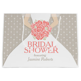 ブライダルシャワーの花嫁の服の名前入りなギフトバッグ ラージペーパーバッグ