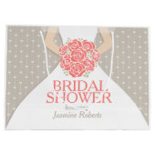 ブライダルシャワーの花嫁の服の名前入りなギフトバッグ ラージペーパーバッグ (裏面)