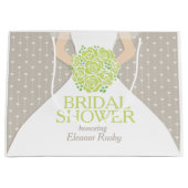 ブライダルシャワーの花嫁の緑のposyのカスタムのギフトバッグ ラージペーパーバッグ (正面)