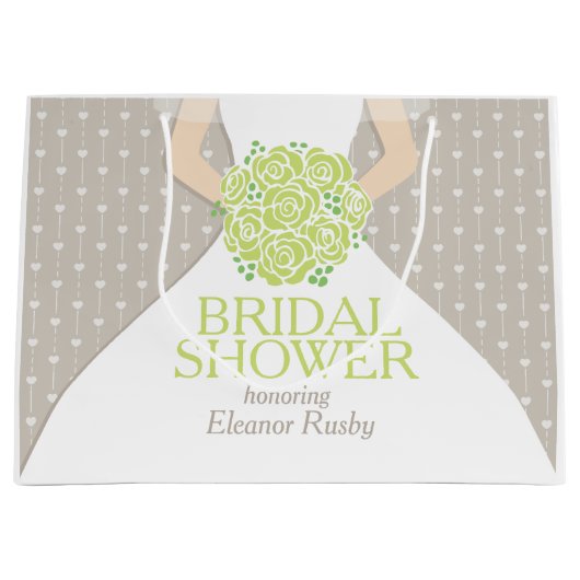 ブライダルシャワーの花嫁の緑のposyのカスタムのギフトバッグ ラージペーパーバッグ (正面)