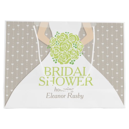 ブライダルシャワーの花嫁の緑のposyのカスタムのギフトバッグ ラージペーパーバッグ (裏面)