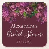 ブライダルシャワーの花束 マースラ ワインレッド スクエアペーパーコースター (正面)