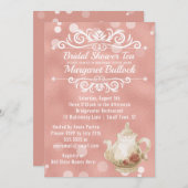 ブライダルシャワーの茶パーティの招待状のばら色の金ゴールド 招待状 (正面/裏面)